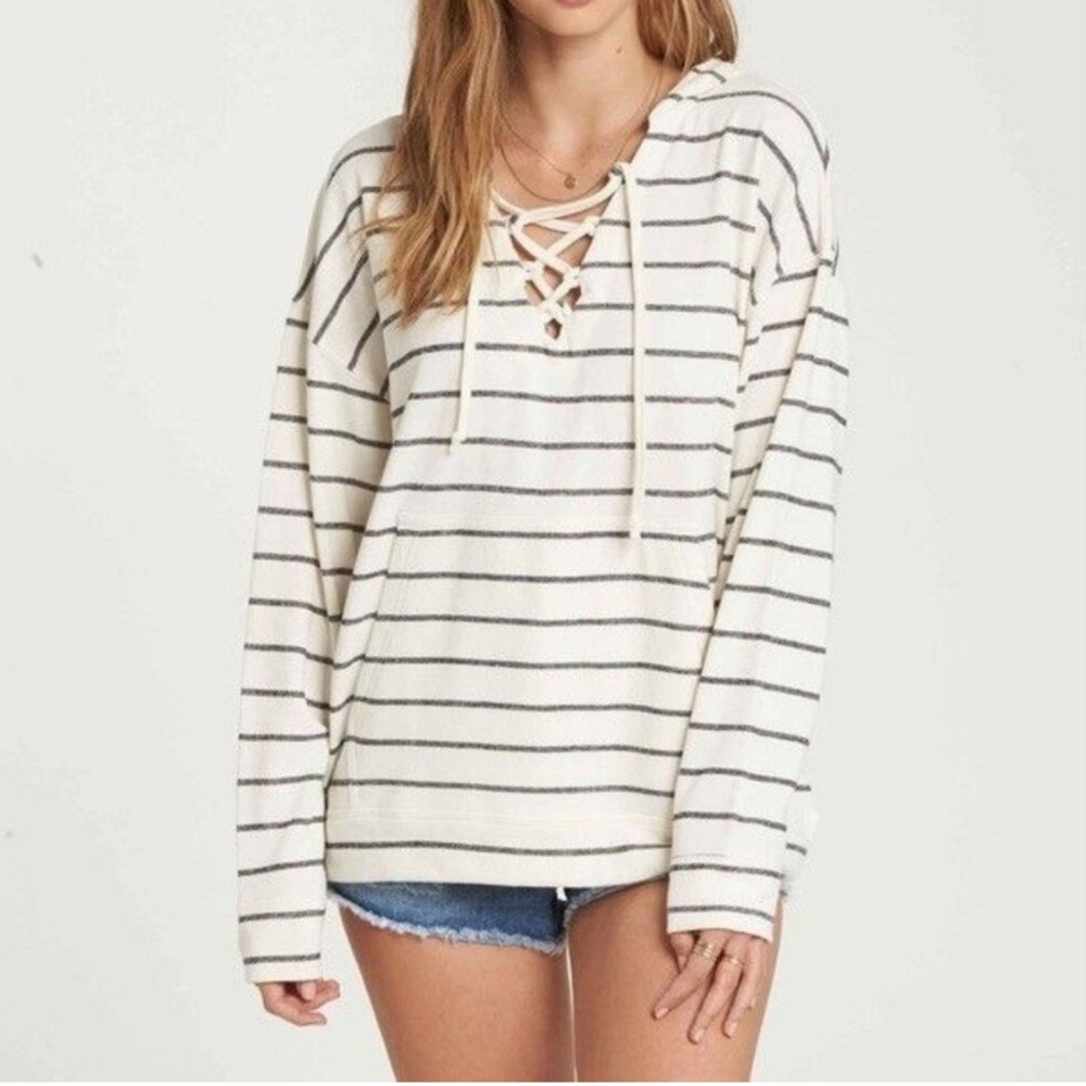 Billabong Weekend Lover Pullover Striped Lace Up Hoodie Women's size M